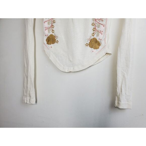 Free People Womens Top Disco Rose Heavily Embroidered Floral Ivory Cream Boho - Picture 4 of 12